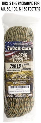 TOUGH-GRID 750 Paracord Military Grade Nylon Rope - Type IV Mil-Spec Made in USA - Tactical Survival Cord