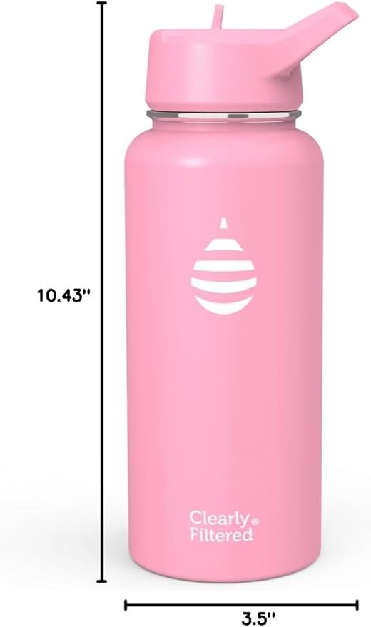 Clearly Filtered Water Bottle | Removes 220+ Contaminants, Double-Wall Insulated Stainless Steel, BPA/BPS Free, Phthalate Free, Filters Flouride Lead Chlorine (32oz, Bubble Gum)