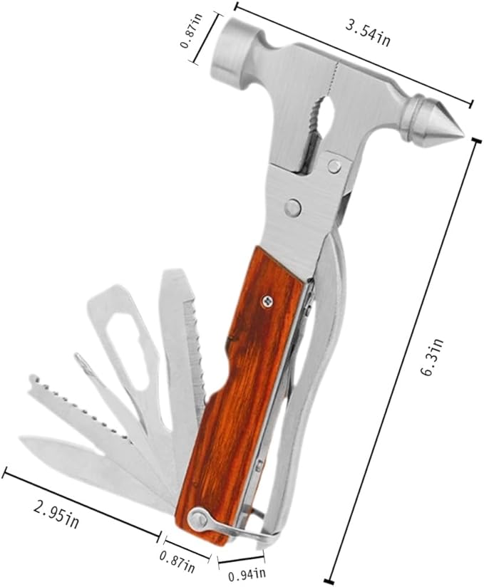Window Breaker Multitool with 16-in-1 Survival Gear for Camping Hiking and DIY jobs with Hammer,Plier,Pocket Knife,Bottle Opener,wrench,Screwdriver