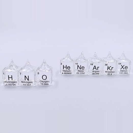 8pcs Rare Gas Glass Cube 10mm, Hydrogen Nitrogen Oxygen Helium Neon Argon Krypton Xenon, 99.999% High Purity, Scientific Laboratory Material, Periodic Table of Elements, Element Enthusiast Collection