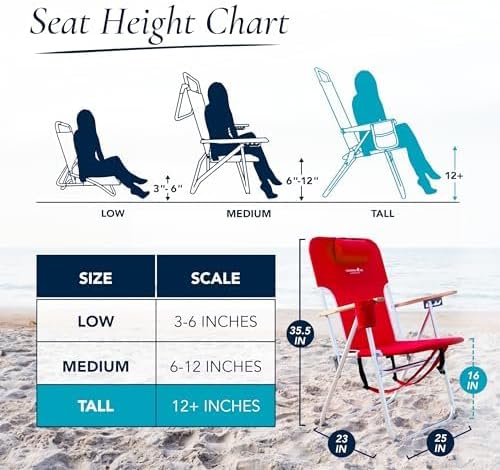 CARIBBEAN JOE Folding Beach Chair, 4 Position Portable Backpack Foldable Camping Chair with Headrest, Cup Holder, and Wooden Armrests