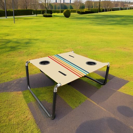Neso Beach Table - Lightweight, Portable and Foldable Table for Beach, Camping and Outdoor Adventures - Stable Surface - with Cup Holder for Drinks and Phone Pockets - Rainbow