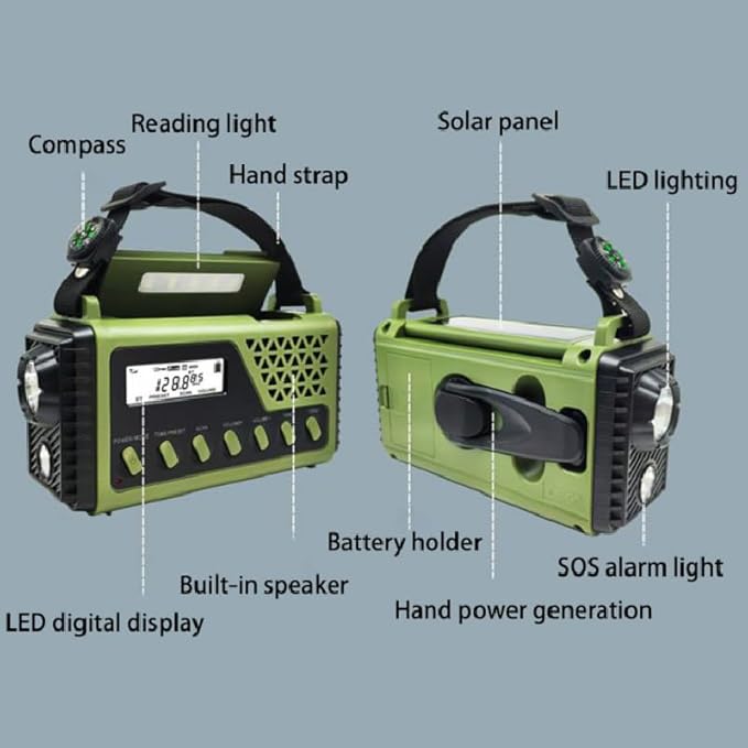 Emergency Radio with Bluetooth 5.0, Solar Hand Crank Portable Weather Radio for Power Outage, AM/FM/Shortwave Battery Operated Radio with Type-C Charger, Flashlight, Reading Lamp, SOS Alarm,8000mAh