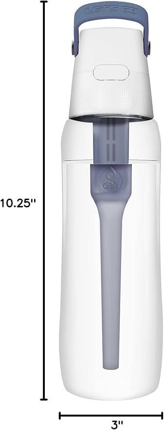 Dafi Filtered Water Bottle with Straw 24 oz - Sports Water Bottle Reusable with Carbon Filter for Travel, Gym, Daily Use - Leakproof, BPA-Free with Hypoallergenic Mouthpiece & Carrying Handle - Gray