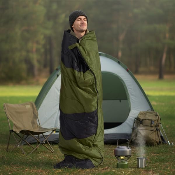 Lightweight Sleeping Bag for Backpacking, Hiking, Waterproof Compact Envelope Sleeping Bag for Cold & Warm Weather, Green