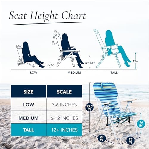 CARIBBEAN JOE Folding Beach Chair, 4 Position Portable Backpack Foldable Camping Chair with Headrest, Cup Holder, and Wooden Armrests