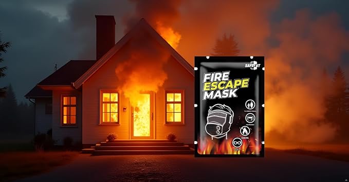Emergency Fire Escape Smoke Face Cover Mask – Home Essentials For Survival Rescue Device Protection with Moisture Barrier, Heat-Resistant Goggles, & Calming Extracts (Use it in case of fire)