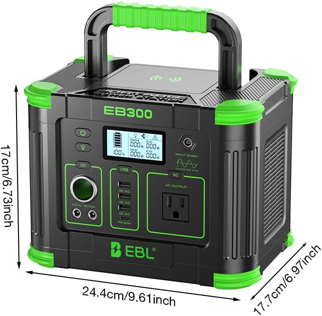 EBL Portable Power Station 300W 288.6Wh Solar Generator with 330W AC Outlet, SOS LED Light, Wireless/DC/USB-C Charging Backup Battery for Camping, Outdoor, Home Blackout, RV Travel