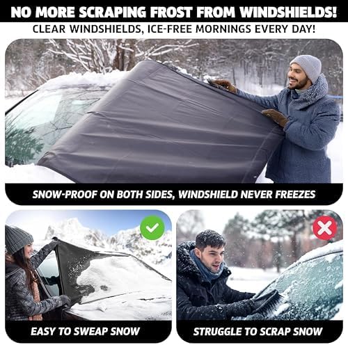 Autovir Windshield Snow Cover for Ice and Snow – Car Windshield Cover for Winter Frost, Ice & Snow Protection – Waterproof Frost Shield Windshield Protector for Cars, SUVs & Trucks (69x42 inches)