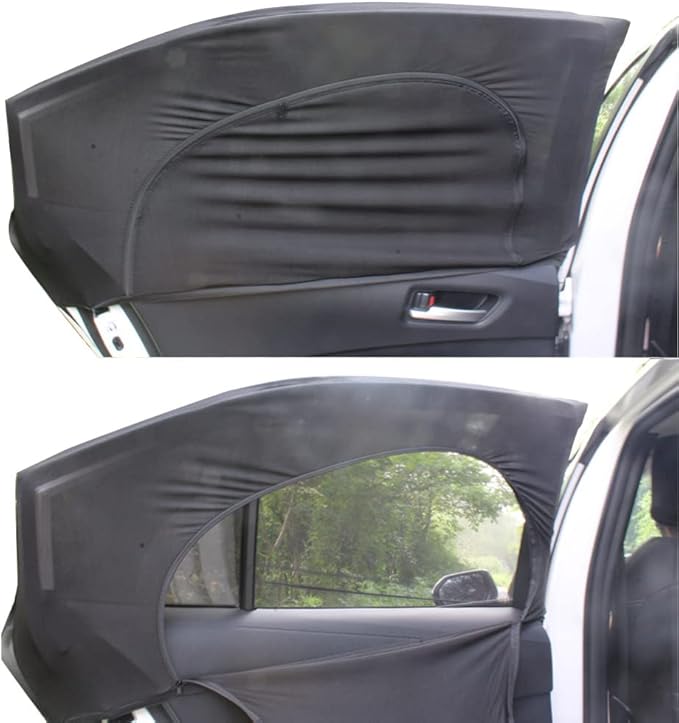 Ovege Window Shades for Back Seat - Side Window Sun Shade Breathable Mesh-Zipper Car Window Cover Screen-Camping Privacy Universal Fits Most Small and Medium Cars 2pcs (Rear Side Medium)