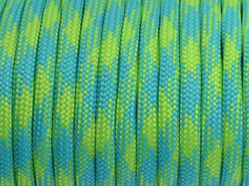 7 Strand Core 550lb Paracord Parachute Cord Lanyard Mil Spec Type III-100ft (Light Green+Acid Blue(87#))