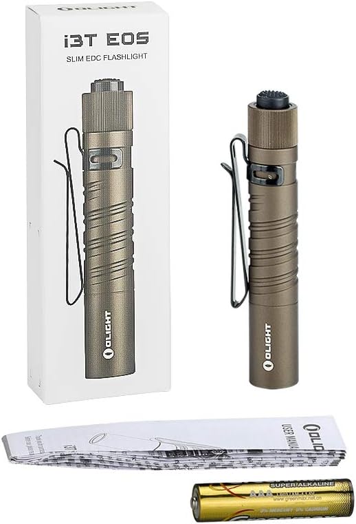 OLIGHT I3T EOS 180 Lumens Dual-Output Slim EDC Flashlight for Camping and Hiking, Tail Switch Flash Light with AAA Battery (Desert Tan)