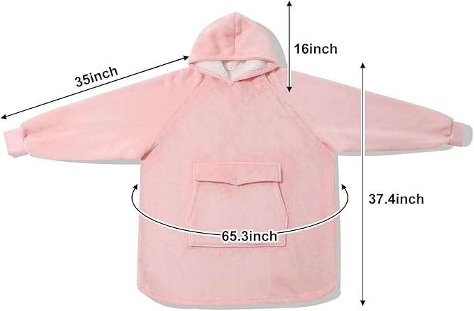 Krifey Wearable Blanket Hoodie, Oversized Sherpa Fleece Sweatshirt with Giant Pocket, Birthday Gifts for Women, Mom, Sister, Blush Quartz