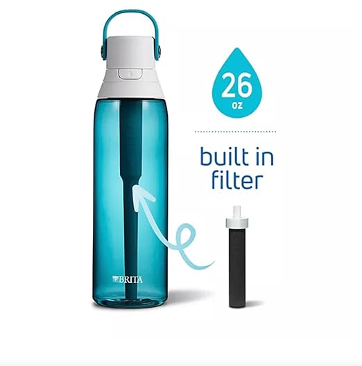 Brita Water 26-Ounce Premium Filtered Water Bottle + 3 Replacement Filters- Sea Glass