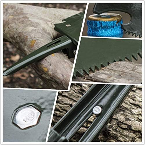 MASTIFF GEARS Folding Survival Shovel - Wooden Handle, Heavy Duty Carbon Steel Military Entrenching Tool for Camping, Off Road, Beach & All-Terrain Digging (Classic w/Pick)