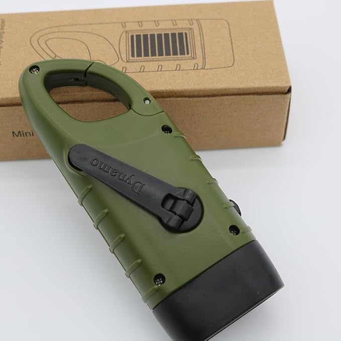 Hand Crank Solar Flashlight, Portable LED Survival Flashlight for Camping, Outdoor, Hiking - No Battery Required - Green