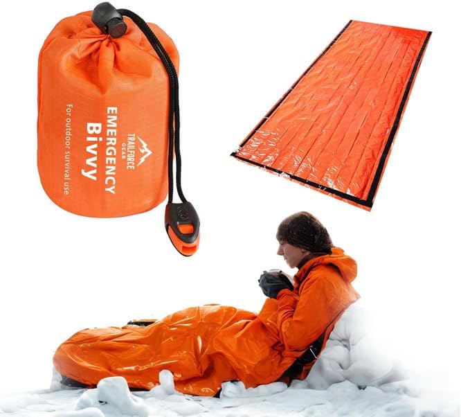 Emergency Bivy Sack Survival Sleeping Bag β Waterproof Thermal Emergency Blanket Shelter for Camping, Hiking, Survival Kit, Outdoor Emergency Gear β Ultralight Compact Orange Bivy