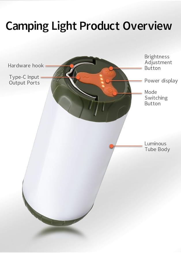 Rechargeable Camping Lantern, 1200 Lumens Ultra Bright Portable LED Lantern, Up to 80 Hours Runtime, IP68 Waterproof, 3 Light Modes + SOS Emergency Light for Power Outages, Hiking -Green