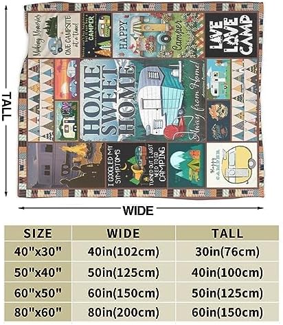 Camping Blanket Soft Warm Plush Throw Blanket Happy Camper RV Gifts for Camper Lover Cozy Lightweight Flannel Fleece Bedding Stuff Decor Blanket for Girls Kids Adults Women 40"x50"