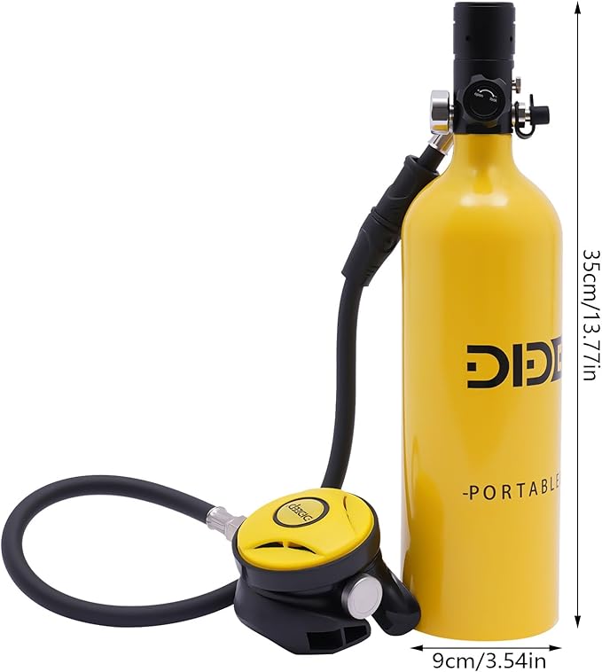 Scuba Tank Diving Gear for Diver, 1L Mini Scuba Tank Small Diving Oxygen Cylinder up to 20 Minutes Dive Time, Portable Diving Tank Kit for Underwater Exploration Emergency Rescue Pony Bottle (Model 1)