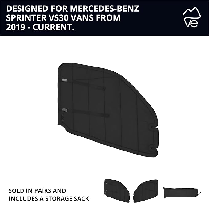 VanEssential Insulated Stealth Blackout Magnetic Window Covers Designed for Mercedes-Benz VS30 (Van Years 2019 to Current), Front Door (Pair), Black