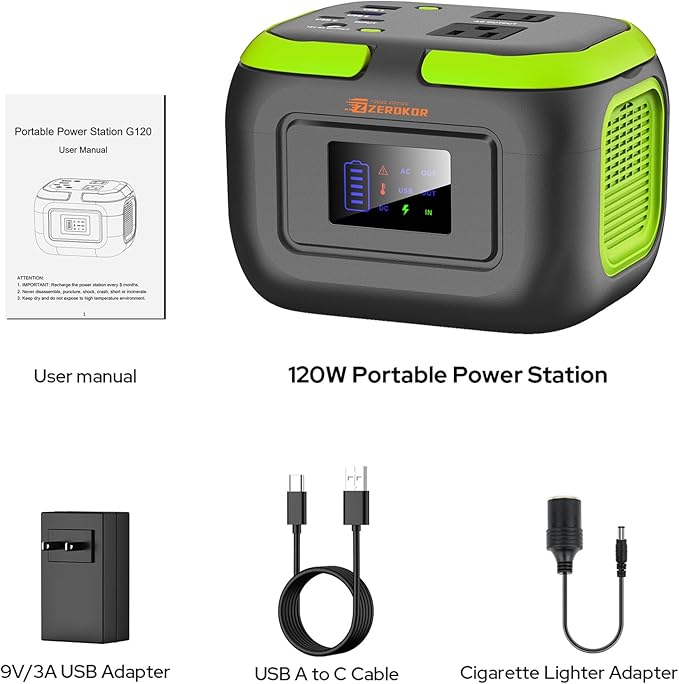 Portable Power Station 120W, 97.6Wh Backup Battery Solar Power Bank Generator with AC Outlets & USB-C Input,Portable Battery Pack Lightweight for Camping Travel RV Van(without Solar Panel)