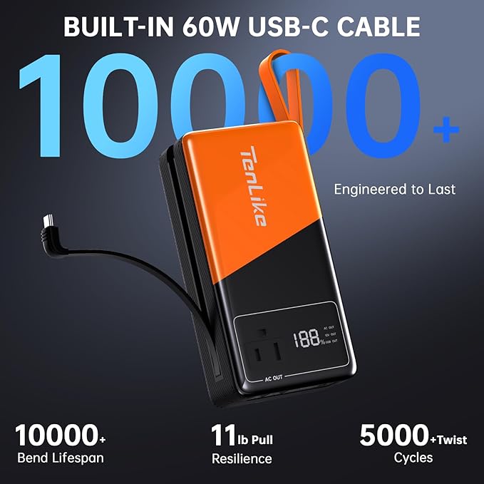 Large Power Bank for Camping Essentials Portable Power Station 99.9Wh Small Electric Generator with 110V 80W Rated 120W Peak AC Plug in Output 60W Type-C Home Backup Outdoor Emergency, Black Orange