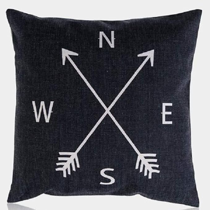 NSEW Compass Square Linen Pillows Cover Black Decorative Pillowcase Cushion Cover North South East West Arrow Directions 18x18 Color:8