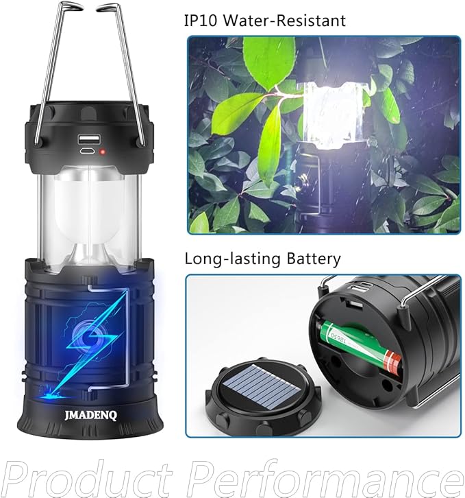 2026 Upadte Solar Lantern Flashlights Charging for Phone, USB Rechargeable Led Camping Lantern, Collapsible & Portable for Emergency, Hurricanes, Power Outage, Storm (2 Pack)
