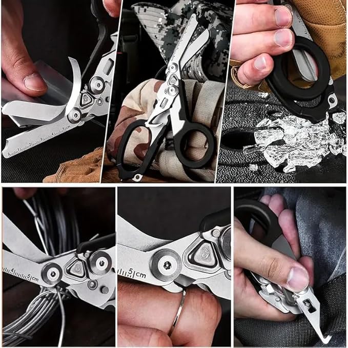 6-in-1 trauma shears - emergency responders, outdoor emergencies, medical staff, and outdoor camping, Gift box packaging with scissors storage K sheaths (Black)