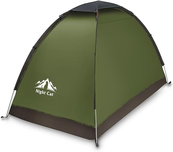 Night Cat Backpacking Tent for One 1 to 2 Persons Lightweight Waterproof Camping Hiking Tent for Adults Kids Scouts Easy Setup Single Layer 2.2x1.2m