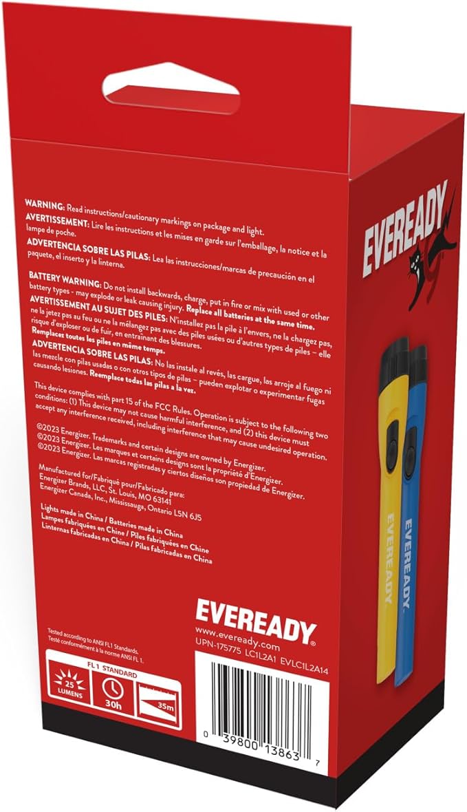 Eveready LED Flashlight Bright Reliable Flashlights for General Purpose, Great for Camping, Car, Emergency Storm Power Outage Handheld Flashlight (Batteries Included)