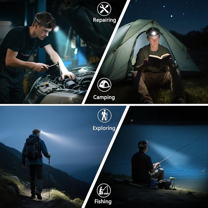 KYEKIO 6Pack Rechargeable Headlamps for Adults, 3000L Super Bright Head Lamps LED Rechargeable, 4Mode Head Lights for Forehead Hard Hat, Adjustable Focus 90°Headlight, Waterproof LED Headlamp Camping