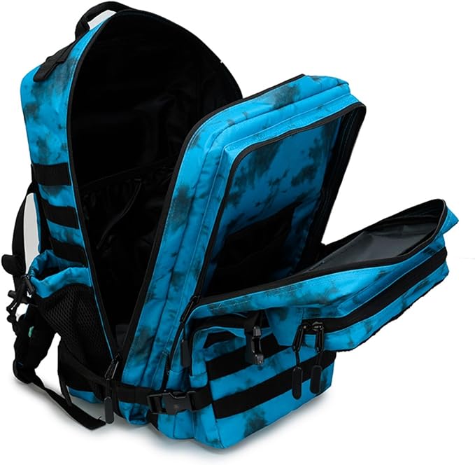 45L Military Tactical Backpack for Men & Women Bug Out Bag Assault pack Molle Daypack Hiking Trekking Rucksack (2.0 side pockets (blue tie dye))