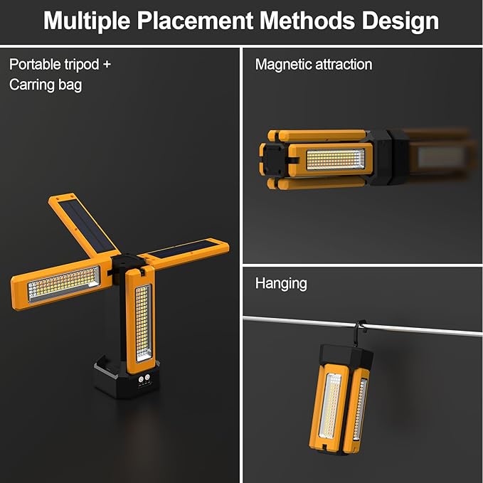 13200mAh Rechargeable Solar Work Light with Folding Stand and Carrying Bag, AODOO 8000 Lumen Stepless Dimmable , White/Warm/Nature White/RED(SOS) with Detachable Tripod (Orange(No Tripod))