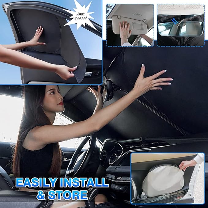 T TGBROS Windshield Sun Shade for Tesla Model 3 2018-2025 2026 Car Window Shades Thicken UV Block and Blackout Privacy Foldable Sunshades 7PCS Keep Cool Sun Visor Covers