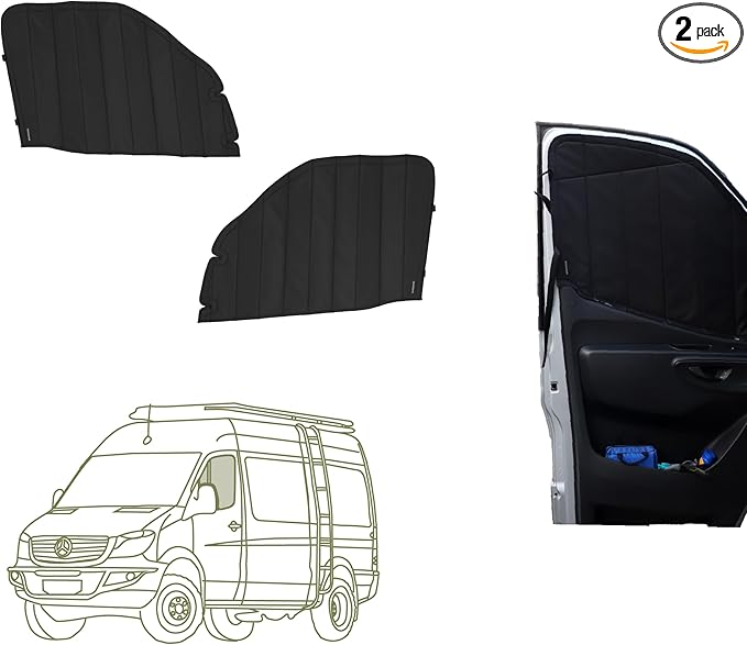 VanEssential Insulated Stealth Blackout Magnetic Window Covers Designed for Mercedes-Benz NCV3 (Van Years 2007 to 2018), Front Door (Pair), Black