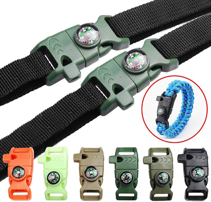 CooBigo 5/8" Compass Whistle Buckle Plastic Paracord Bracelet Outdoor Camping Emergency Survival Travel Kits