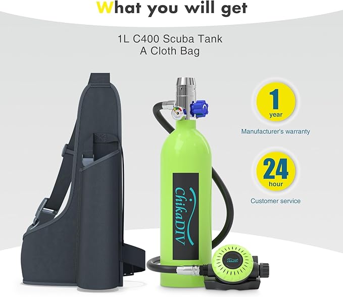Mini Scuba Tank with 1L Capacity Lung Tank–DOT Certified Dive Portable Lungs for Snorkeling and Underwater Breathing