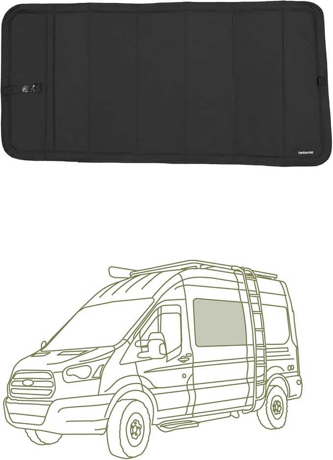 VanEssential Insulated Stealth Blackout Window Cover Designed for Ford Transit High/Medium Roof (Van Windows Direct VWD) Slider Direct Fit Crew Window (Van Years 2015 - Current) - Black