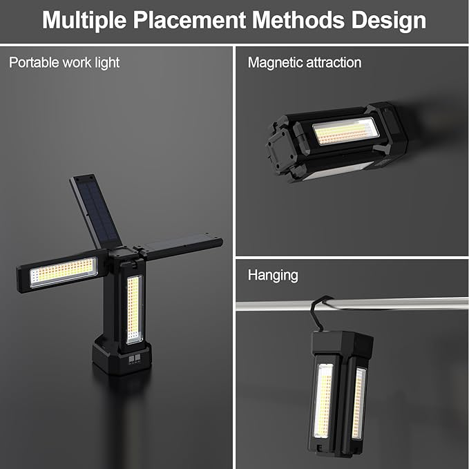 13200mAh Rechargeable Solar Work Light with Folding Stand and Carrying Bag, AODOO 8000 Lumen Stepless Dimmable , White/Warm/Nature White/RED(SOS) with Detachable Tripod (Black(No Tripod))