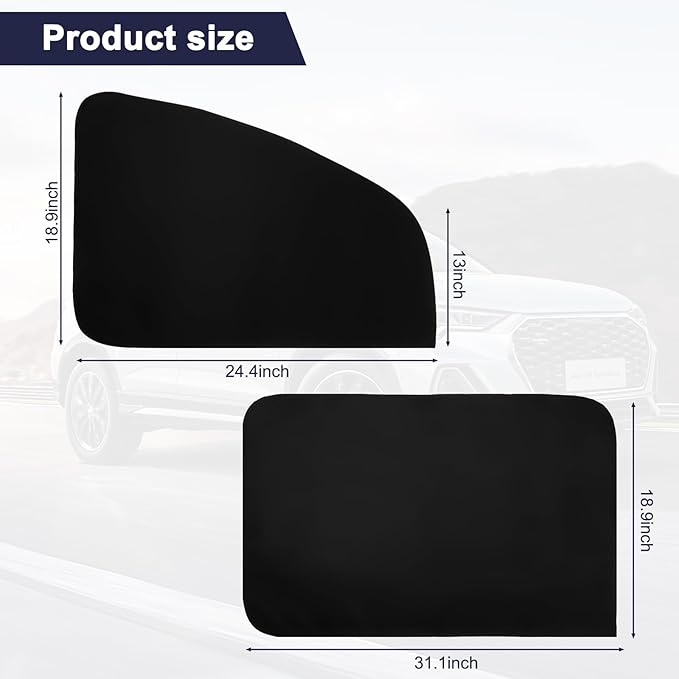 Ovege Car Window Shades Magnetic - Side Window Sun Shade Car Curtain Suedette UV Protection Privacy Baby Suction Magnetic -Front&Back 4pcs