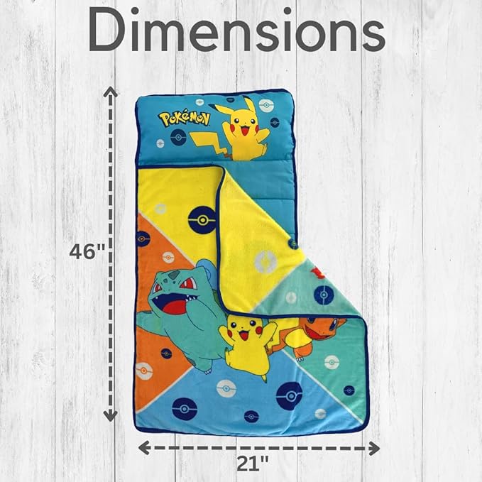 Pokémon Anime 24" X 45" Soft Toddler Nap Mat with Pillow and Blanket Perfect for Preschool, Daycare, and Travel (Official Licensed Product) by Franco