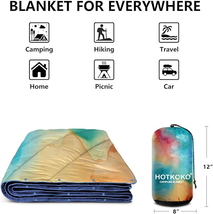 Camping Blanket,Lightweight Puffy Printed Camping Blanket Packable Outdoor Blanket for Camping,Traveling, Stadium, Hiking, Picnics