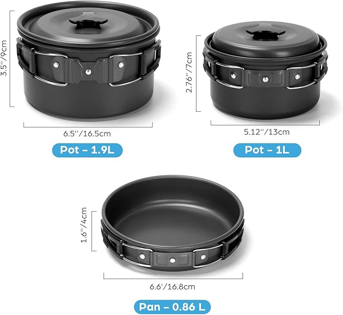 Odoland 16pcs Camping Cookware Mess Kit with Folding Camping Stove, Non-Stick Lightweight Pots Pan Set with Stainless Steel Cups Plates Forks Knives Spoons for Camping, Backpacking, Outdoor Cooking