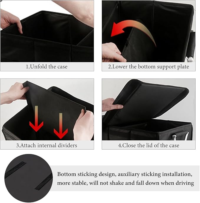 Trunk Organizer with Lid, 28L Collapsible Cargo Organizer with Aluminum Handles & Reflective Strip, Multi-Purpose Waterproof Oxford Storage Box for Cars Trucks SUVs Minivans (Gray)