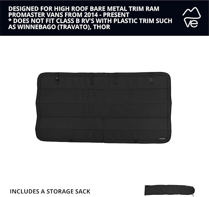 VanEssential Insulated Stealth Blackout Crew Window Cover Designed for RAM Promaster Bare Metal Window Frame Van Years 2014 to Current Model - Black