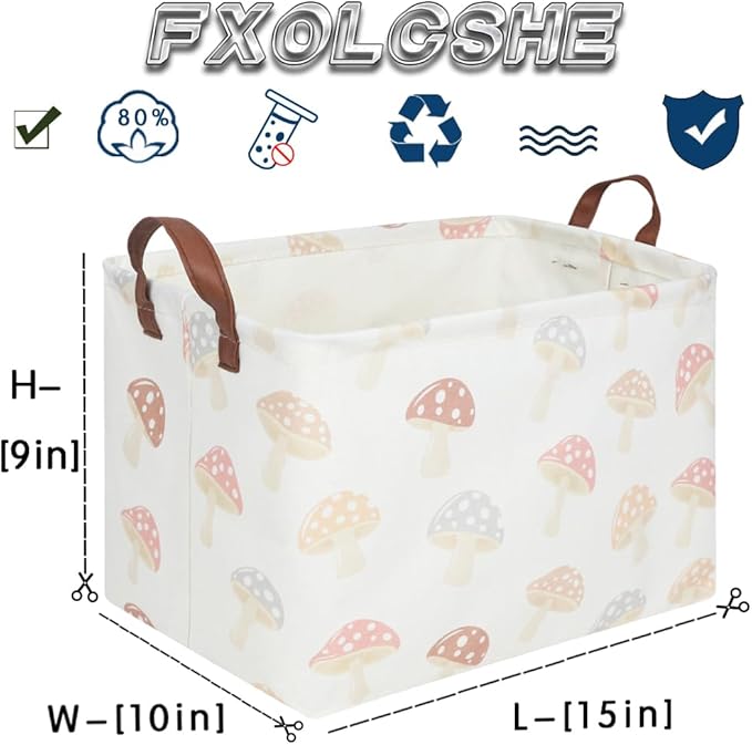 Rectangular Baby Laundry Basket,Mushroom Basket,Collapsible Waterproof Kids Toys Storage box,kids gift hamper,Toy Bins,Baby Room Decor(Mushroom)