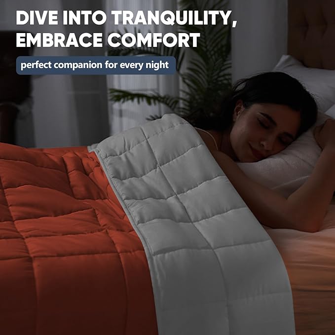 yescool Weighted Blanket for Adults (17 lbs, 60" x 80", Orange) Cooling Heavy Blanket for Sleeping Perfect for 110-130 lbs, Queen Size Breathable Blanket with Premium Glass Bead, Machine Washable