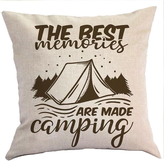 The Best Memories are Made Camping Throw Pillowcases Pillow Covers for Camping 18x18inch Square Linen Machine Washable Removable Two Side Invisible Zipper (Made Camping, 18in x 18in)
